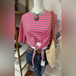 River Island Pink and Gray Striped Crop Top